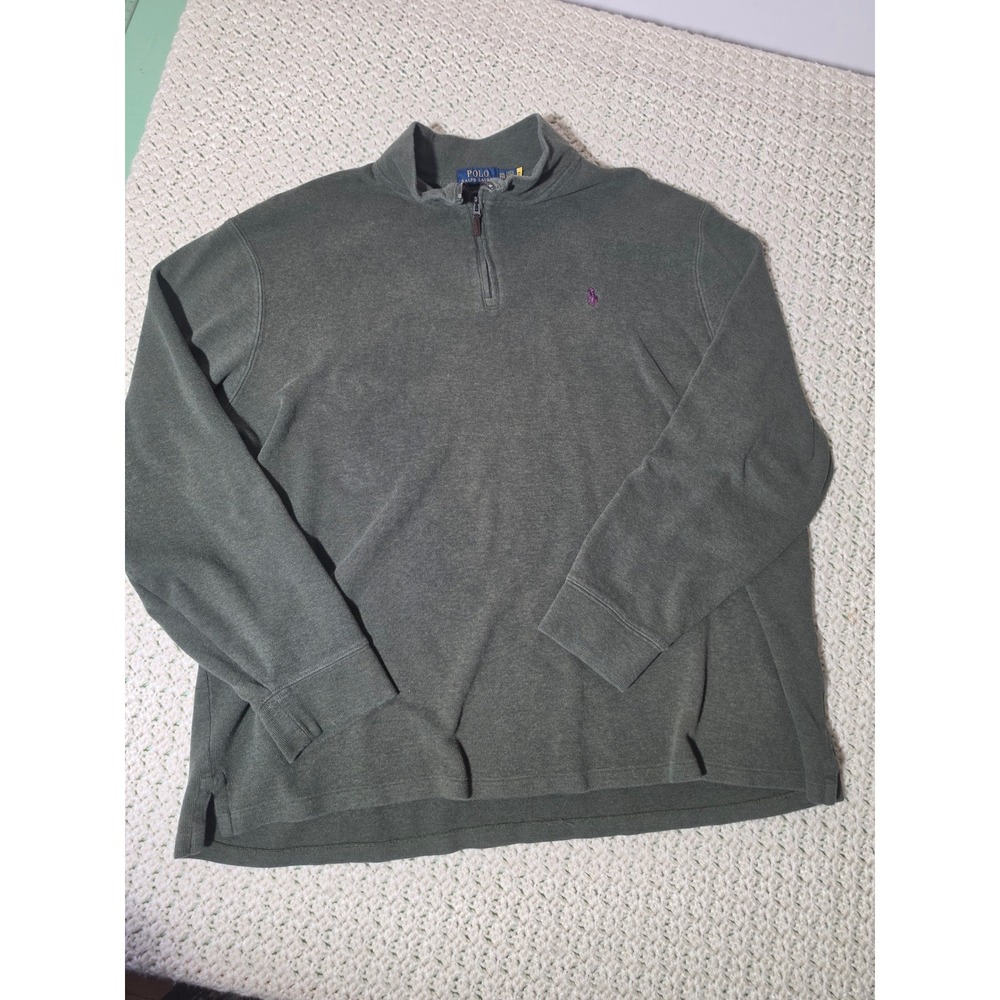 Polo Ralph Lauren Quarter Zip Pullover Mens XXL Green Gray Excellent Estate Rib - Picture 2 of 10